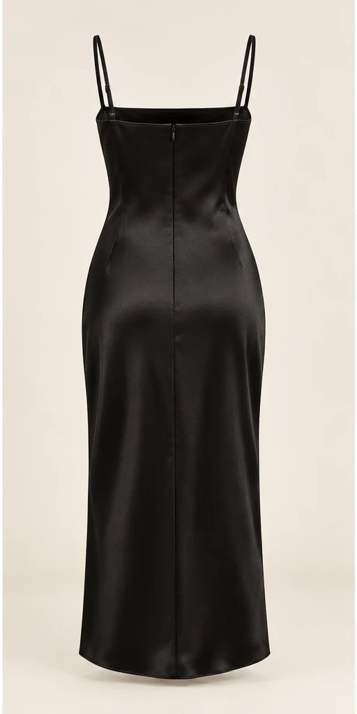 Romy Square-Neck Midi Dress in Black — back view