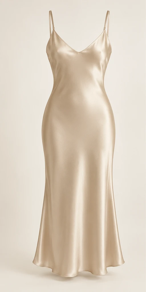 Solène Bias-Cut Midi Dress in Champagne — front view