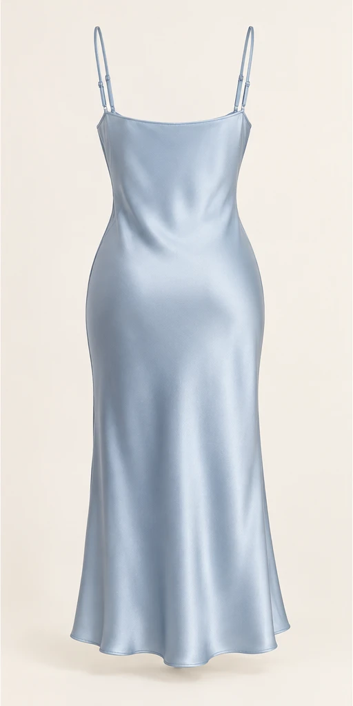 Céleste Cowl-Neck Midi Dress in Mist Blue — back view