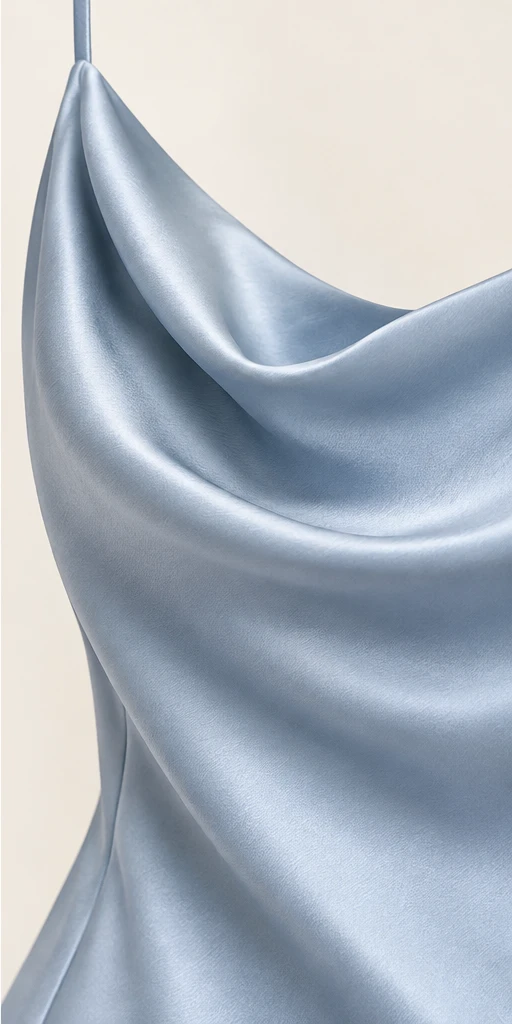 Céleste Cowl-Neck Midi Dress in Mist Blue — detail view