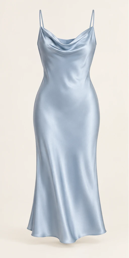 Céleste Cowl-Neck Midi Dress in Mist Blue — front view