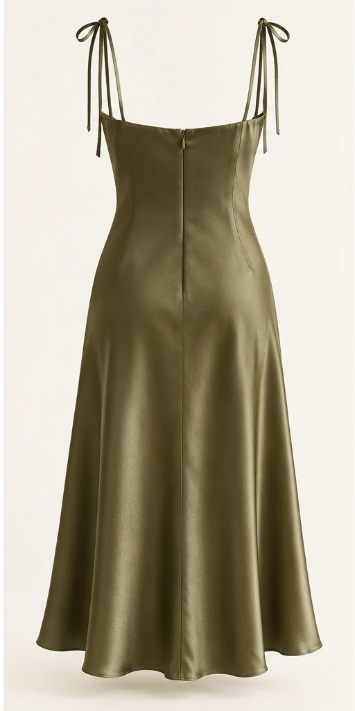 Margot Tie-Strap Midi Dress in Olive — back view