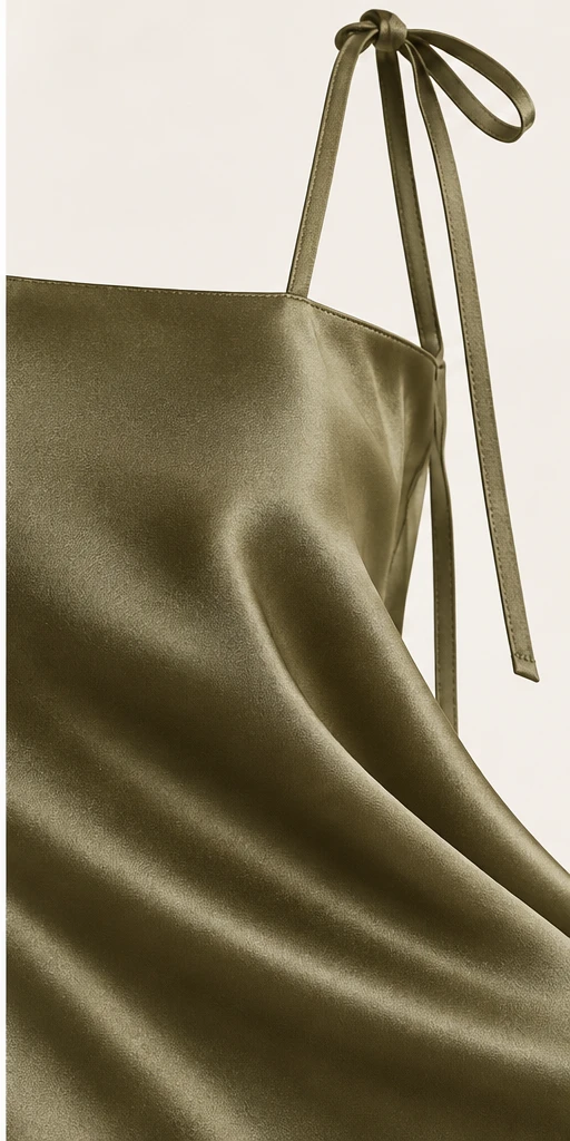 Margot Tie-Strap Midi Dress in Olive — detail view