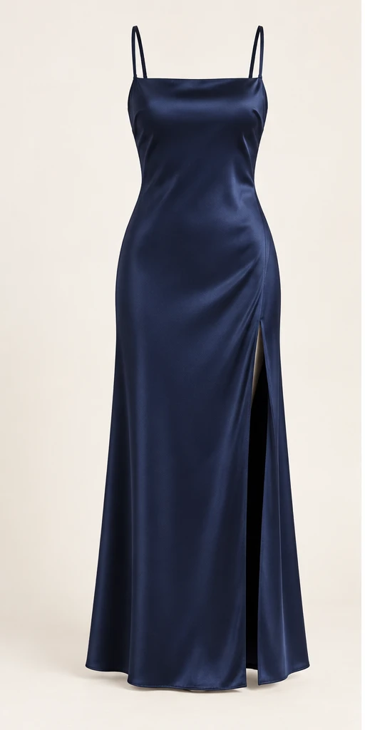 Odette Side-Slit Maxi Dress in Midnight Navy — front view
