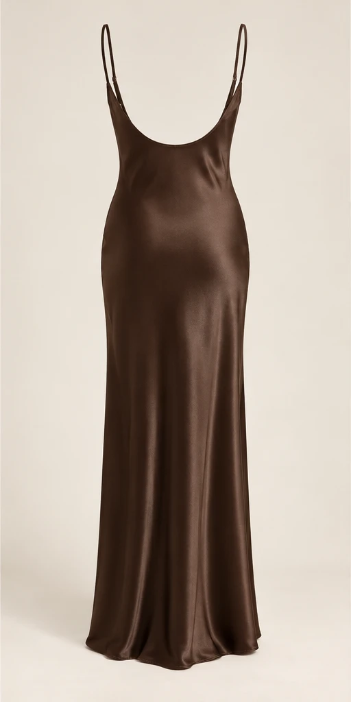 Inès Low-Back Maxi Dress in Espresso — back view