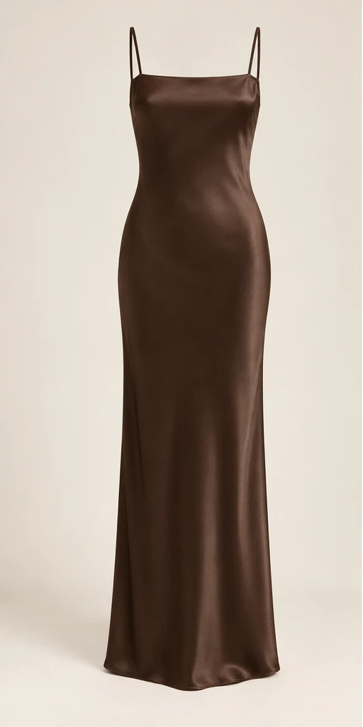 Inès Low-Back Maxi Dress in Espresso — front view
