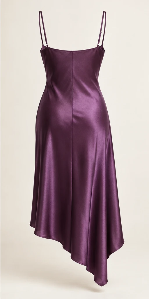 Violette Asymmetric Midi Dress in Plum — back view