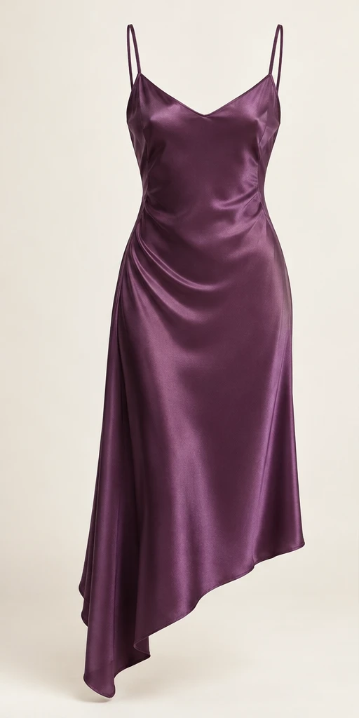 Violette Asymmetric Midi Dress in Plum — front view